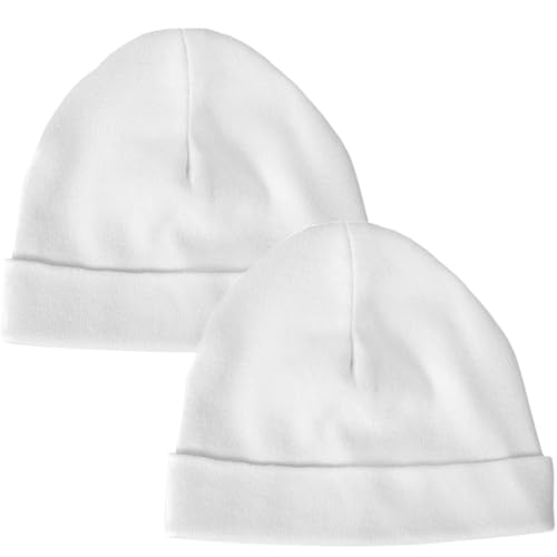 Baby Hats Newborn - 2 Pack of Cotton Baby Hats to fit Newborn to 0-3 Months Boys or Girls - Made in Britain - White