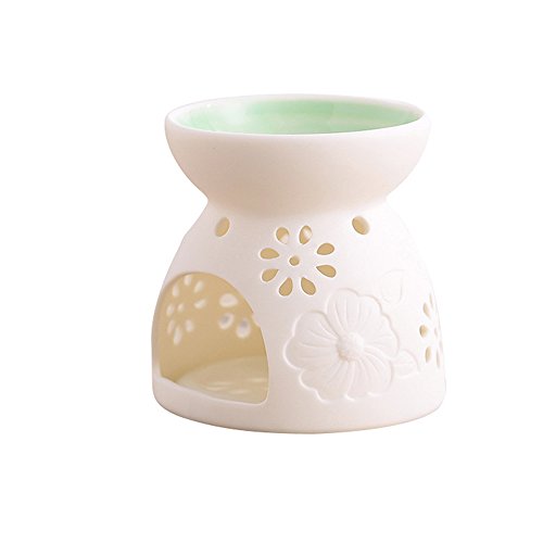 ToiM Vase Shaped Milk White Ceramic Hollowing Floral Aroma Lamp Candle Warmers Fragrance Warmer Oil Diffuser Essential Oil Lamp Aromatherapy Furnace Ceramic Incense Burner Wax Melt Warmer (Green)
