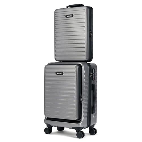 Image of Assembly Premium Polycarbonate Cabin Trolley Bag & Laptop Backpack Combo for Travel - Fits Up to 15.6 inch Laptop, Water-Resistant 50L Trolley + 12L Backpack for Men and Women | StarkPro Edge - Grey