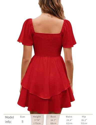 Image of Florboom Women's Sweetheart Knot Front Dress Smocked Back Short Sleeve Layered Boho Chiffon Mini Dresses