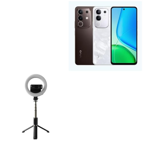 BoxWave Stand and Mount Compatible with vivo Y29 4G - RingLight SelfiePod, Selfie Stick Extendable Arm with Ring Light - Jet Black