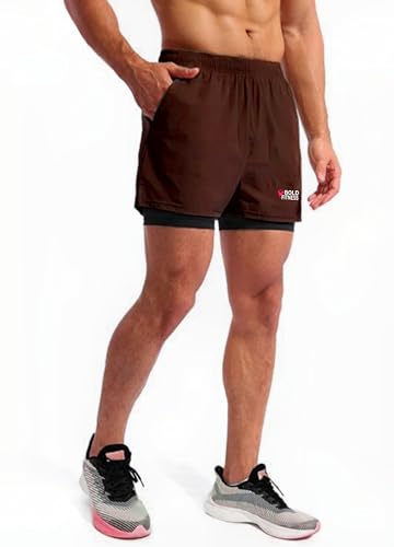 Image of BOLD FITNESS 2 in 1 Active Dual Shorts with Inner Tights Layer | Men's Double Layer Short for Running, Gym & Sports