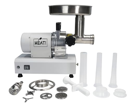 MEAT! .5 HP Dual Meat Grinder with 3 Stuffing Tubes, 2 Stainless Steel Grinding Plates, and a Stainless Steel Stuffing Plate for Making Ground Meat