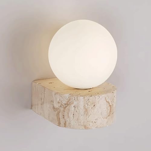 Lampada da parete in pietra gialla, mini applique da comodino, applique in pietra naturale con paralume in vetro bianco, lampade da parete con illuminazione decorativa per corridoio, applique moderne