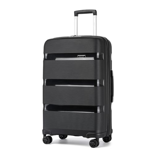 Image of Kono Carry On Luggage 28 Inch Checked-Large Hard Shell Travel Trolley 4 Spinner Wheels Lightweight Polypropylene Suitcase with TSA Lock, Black