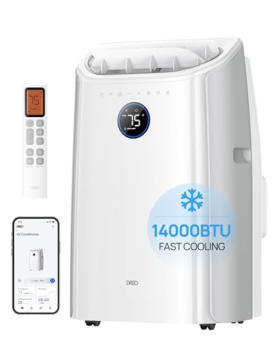 DREO Portable Air Conditioners, 14000 BTU ASHRAE (10,000 BTU DOE) Smart AC Unit for Room with Drainage-free Cooling, APP/Voice/Remote, Fan & Dehumidifier, Quiet Standing AC for Bedroom, AC516S New