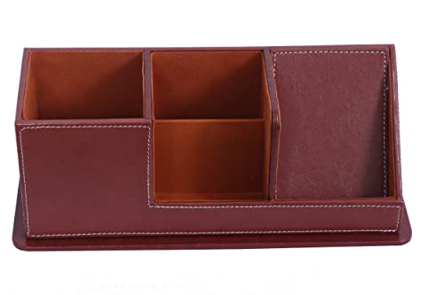 Image of LUVYANSH Pen stand and Mobile holder Premium Leather Product Brown Colour (Make in India)