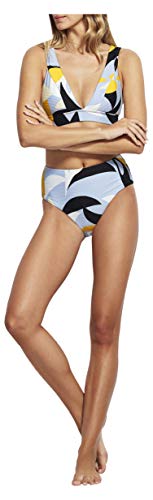 Seafolly Women's High Waisted Bikini Bottom Swimsuit with Cheeky Coverage, Aloha Steel Blue, 12 US
