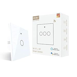 MOES WiFi RF433 Smart Lichtschakelaar, Geen Neutrale Draad Nodig, 1 Gang Single Live Wire Touch Switch, Compatibel met…