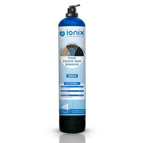 Image of Ionix Excess Iron Remover - 3-Stage Single Vessel Water Treatment System | Multiport Valve for Easy Cleaning | 13 inchx54 inch Compact Design | DIY Installation | Hard Water, Sediment, and Scaling Solution