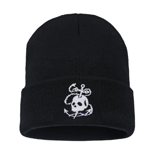 Image of Embroidered Skeleton Beanie Hat Winter Stretch Knit Skull Cap for Men Women