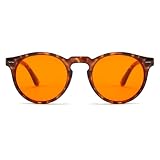 Long Keeper Okulary Blokujące Niebieskie Światło Do Gry Na Komputerze, Okrągłe Okulary Retro, Filtrujące Niebieskie Światło, Okulary Przeciwodblaskowe, Amber, Ramka lampart, 42-22-136-142