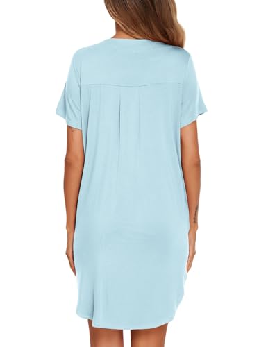Image of Ekouaer Women V Neck Button Down Nightgown