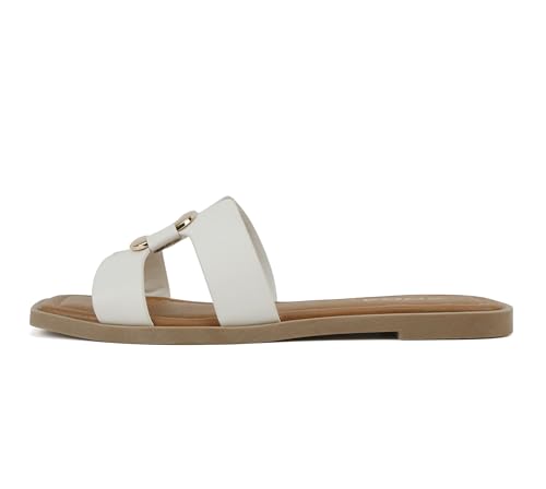Soda “FENG” ~ Women Square Toe H-Band Slip-On Fashion Slide Sandal with Buckle Detail