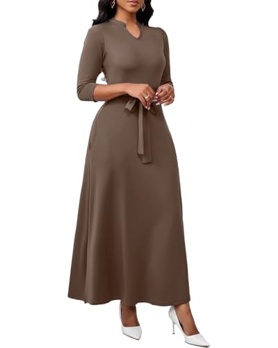 Image of BubFee Maxi Dresses for Women Semi Formal Long Dress 3 /4 Sleeve Casual A-line Church Dresses with Pockets