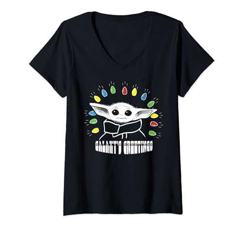 T-shirt col V Baby Yoda Star Wars pour Noël en coton doux femme