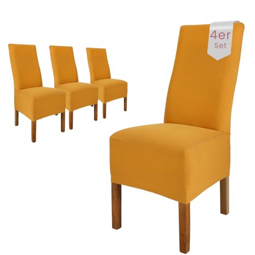 Scheffler Home Stuhlhussen Emma Senfgelb 4er Set aus Jersey Baumwolle