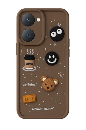 Image of Bintage Fun Ball | Taddy Cartoon 3D Smiley Coffee | Milk Case | Full Camera Protection Back Cover Compatible for Vivo V2351 / Y28s / Y28e / T3 Lite - Brown