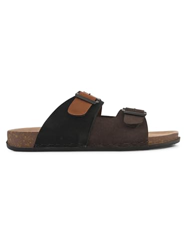 Image of Stanphord Men's Brown & Tan Adjustable Buckle Comfort Sandals | Lightweight Slip-On Open Toe Casual Sandal with Cushioned Footbed & Anti-Slip Sole for, Walking & Summer - TPAI 14827 BROWN-7