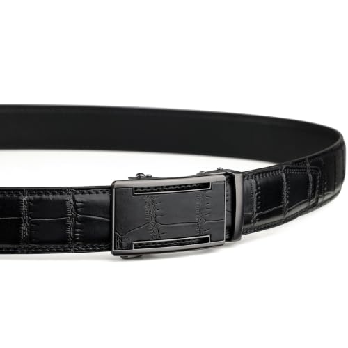 Image of Drowsmen Leather ratchet belt 1 3 /8 inch with Click Sliding Automatic Buckle, Adjustable belt Trim to Fit
