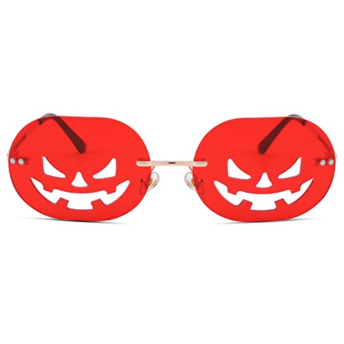 COASION Pumpkin Sunglasses for Women Rimless Party Cute Prom Halloween Glasses Fashion Fire Flame Shades2