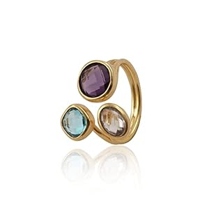 El Joyero Gold Plated Gemstone Rings | Purple Amethyst, Blue Topaz, Crystal Quartz Adjustable Ring Jewelry | Round/Cushion/Oval Shape Rings | 1758 9 26 31Kcc9AjQaL. SL500 . SS300
