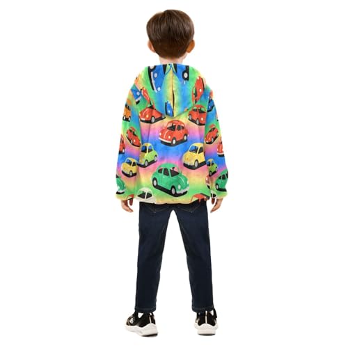 Colorful Rainbow Cars Toddler Fleece Jacket Girl Boys Hooded Fleece Jacket Coat Warm Outwear Zip-up 3-10T4