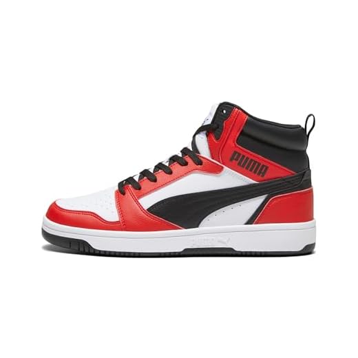 PUMA Rebound V6, Zapatillas Unisex adulto, Puma White Puma Black For All Time Red, 43 EU