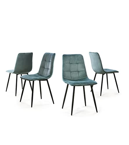 Home Heavenly- Sillas Comedor Terciopelo Astrid. Pack de 4 sillas 'Velvet' con diseño de cuarterones. Patas metálicas...