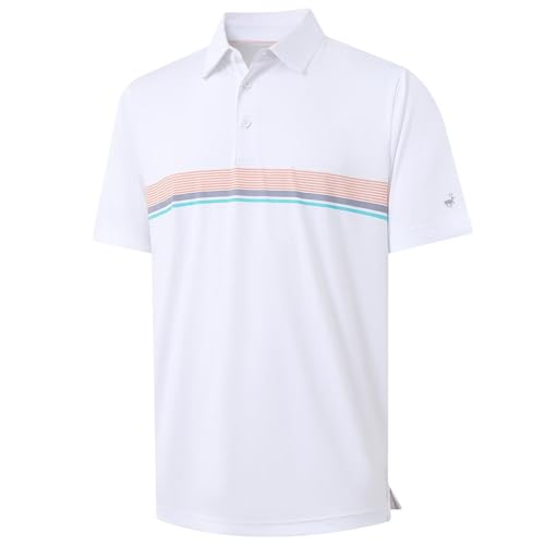Rouen Golf Shirts for Men Dry Fit Short Sleeve Fashion Designed Print Stripe Casual Sport Collared Mens Polo Shirts