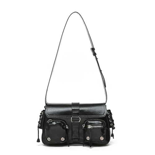 PALAY Shoulder Bag for Woman Black PU Leather Punk Y2K Handbags