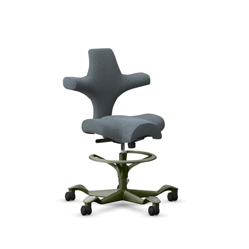 Image of HAG Capisco Sit to Stand Chair-Moss Green Frame-Upholstered Dark Gray-with Foot Ring