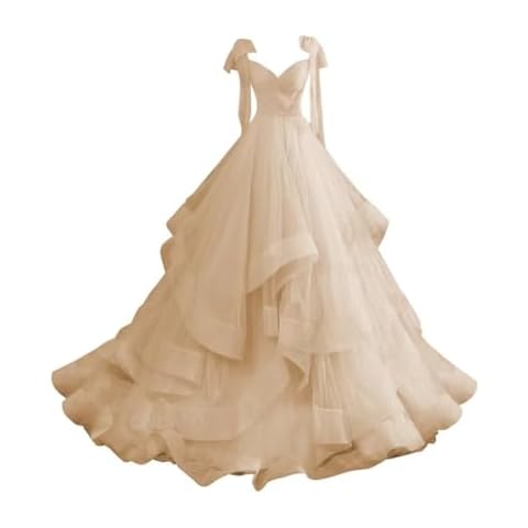 CWOAPO Layered Ruffles Tulle Ball Gowns for WomenSpaghetti Straps Prom Dress V Neck Princess Quinceanera Dress Champagne Birthday Dress US2 Cover