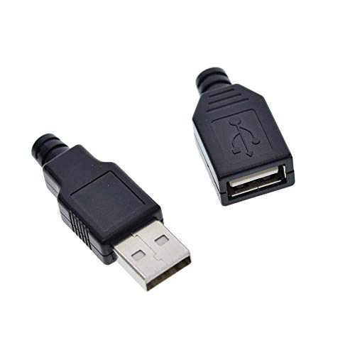 LKK-KK 1Set Typ A Stecker USB 4 Pin Stecker Buchse Stecker + Typ A Buchse USB 4 Pin Stecker Buchse Stecker mit schwarzer Plastikabdeckung Compatible with DIY Cover