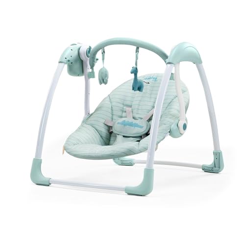 Asalvo Daddy Columpio para bebé con luz y carrusel, 5 velocidades de balanceo automático, 16 melodías Musicales, 5 Sonidos Relajantes, Segura, Desde recién Nacido hasta los 9 kg, Coco Verde