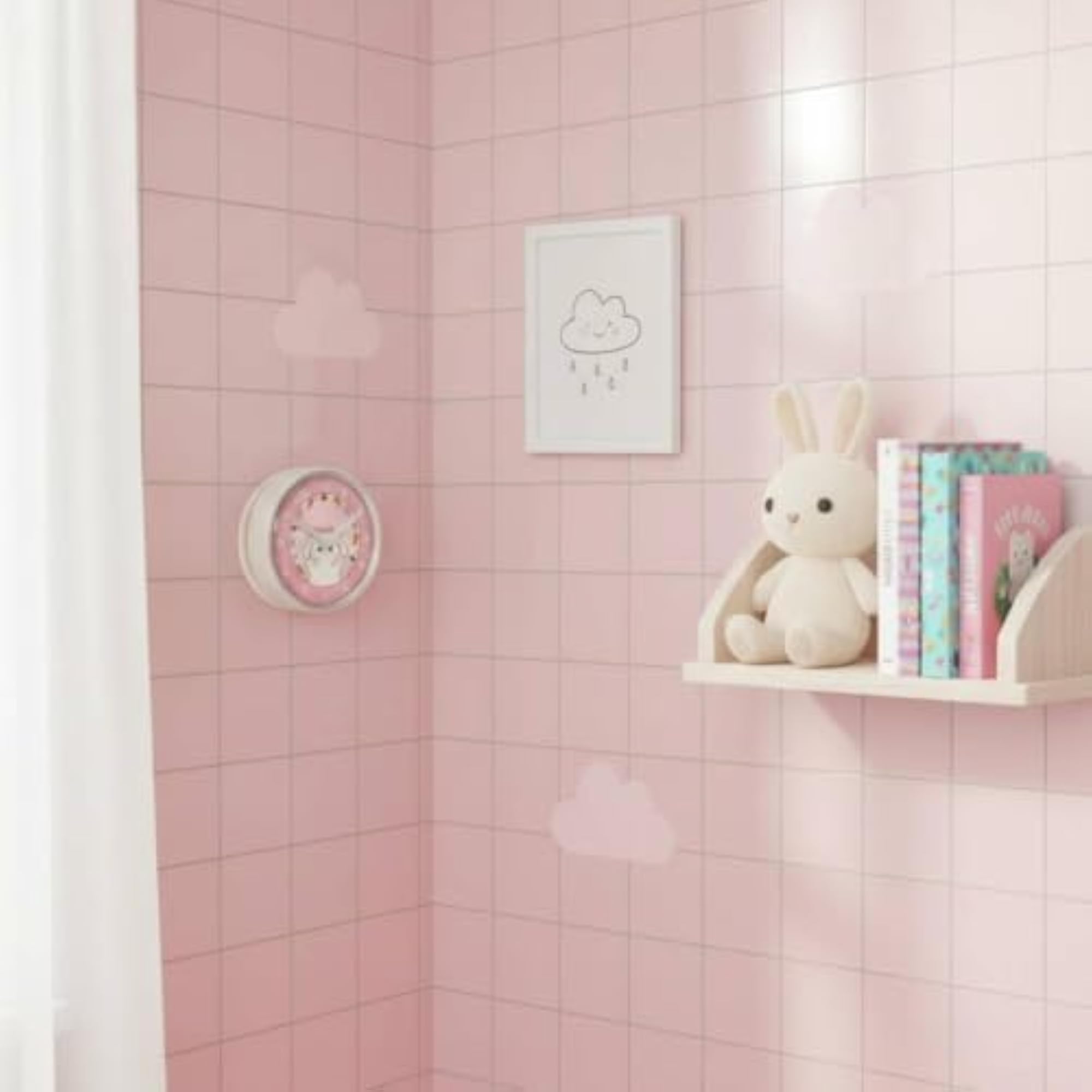 Pink Bunny Shower Clock with Suction Mount, Waterproof