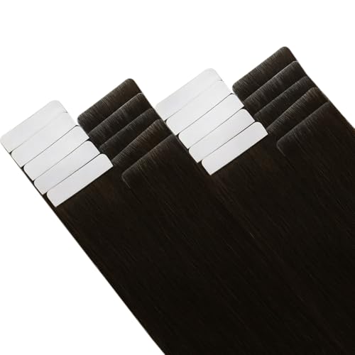 Image of LaaVoo Injected Invisible Tape in Hair Extensions Human Hair Dark Brown Tape in Human Hair Extensions Seamless Tape on Natural Hair Extensions 16 Inch 40g 20Pcs