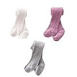 SYGA Baby Tights Soft Cotton Leggings For Girls Toddler Solid Knit Stockings Socks Warm Crochet Pants Pack Of 3 (4-6 Year, White/Purple/Grey)