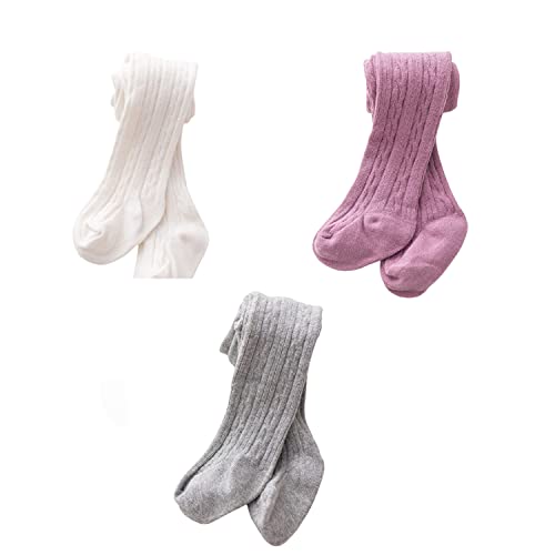 Image of SYGA Baby Tights Soft Cotton Leggings For Girls Toddler Solid Knit Stockings Socks Warm Crochet Pants Pack Of 3