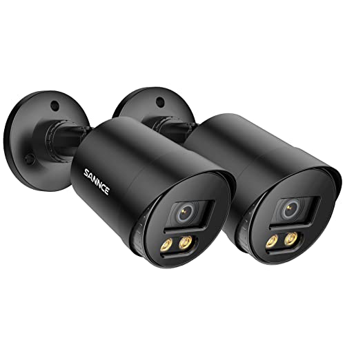 SANNCE Cámaras de seguridad 1080P TVI Color Night Vision para sistema de vigilancia CCTV analógico, IP66 resistente a la intemperie, 2 luces cálidas, cable BNC y adaptador incluidos, 2 kits de paquete