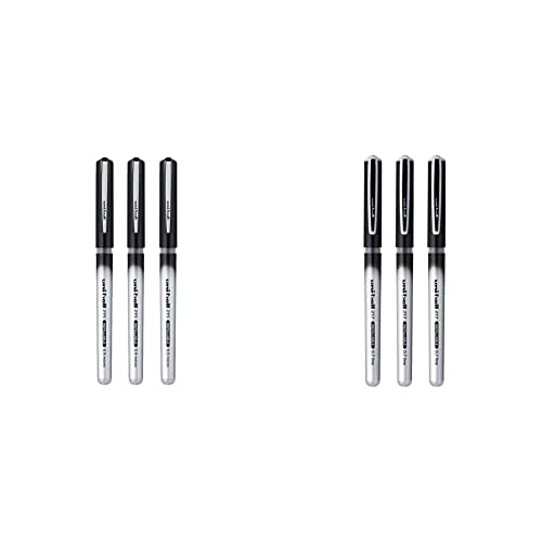 Image of uni-ball Refillable Liquid Ink 0.5 mm Micro Roller Pen, Black Ink, Pack of 3 & uni-ball Refillable Liquid Ink 0.7 mm Micro Roller Pen, Black Ink, Pack of 3