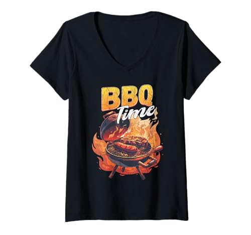 Mujer Diseño de fuego para asar a la parrilla Camiseta Cuello V
