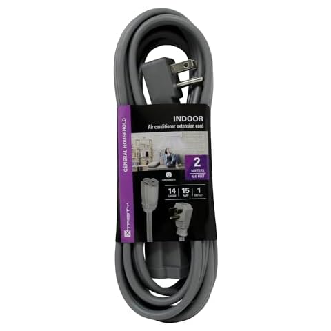 Xtricity 6 FT Heavy Duty Air Conditioner and Appliance Extension Cord, 14 Gauge, 15 Amp, ETL Listed, Grey Cover