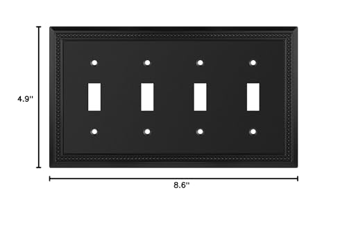 Image of Henne Bery Sunken Pearls Heavy Duty Decorative Wall Plate Switch Plate Outlet Cover (Quad Toggle, Matte Black)