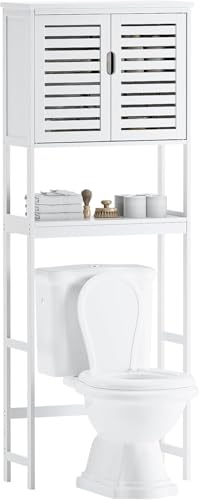 SMIBUY Contenitore salvaspazio sopra WC a 2 porte in bambù con ripiano interno regolabile e ripiano...