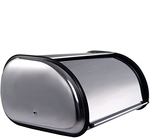 The Secret Home - Panera de Sobremesa con Puerta Corredera - Alto: 18 cm x Largo: 43 cm x Profundo: 27 cm - Panera en Acero para Encimera - Recipiente Apto para Guardar Pan, Bollos, Bizcochos