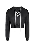 LovelyWholesale Womens Cropped Hoodie Sweatshirts Cut Out Long Sleeve Crop Tops Black Medium