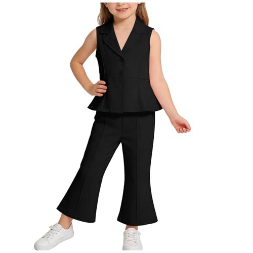 Girls Summer Clothing Set, Cute Collared Button Down Blazer Vest and Flare Pants Cute 2 Piece Outfits for 2-8 Years