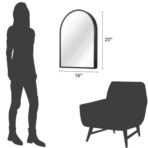 Image of Arch Wall Mirror 20 inchx16 inch Large Black Bathroom Mirror Metal Frame Mirrors for Wall, Decoration Vanity Bedroom Entryway Living Room