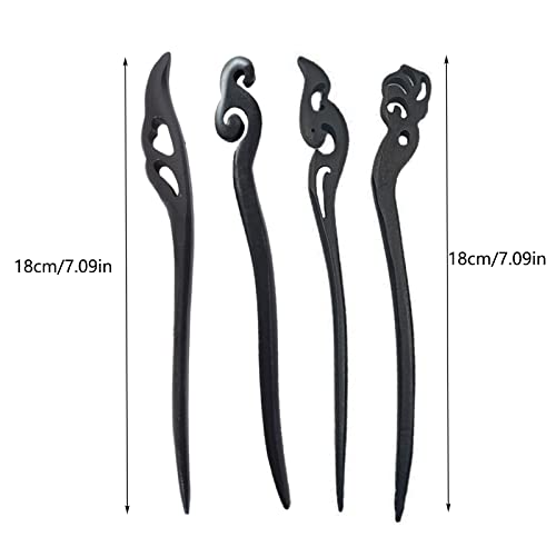 Juliyeh 4 Pieces Retro Hair Sticks, Black Wooden Hair Clips, Suitable for Women with Long Hair (Adults) (Pack of 4) - Image 4